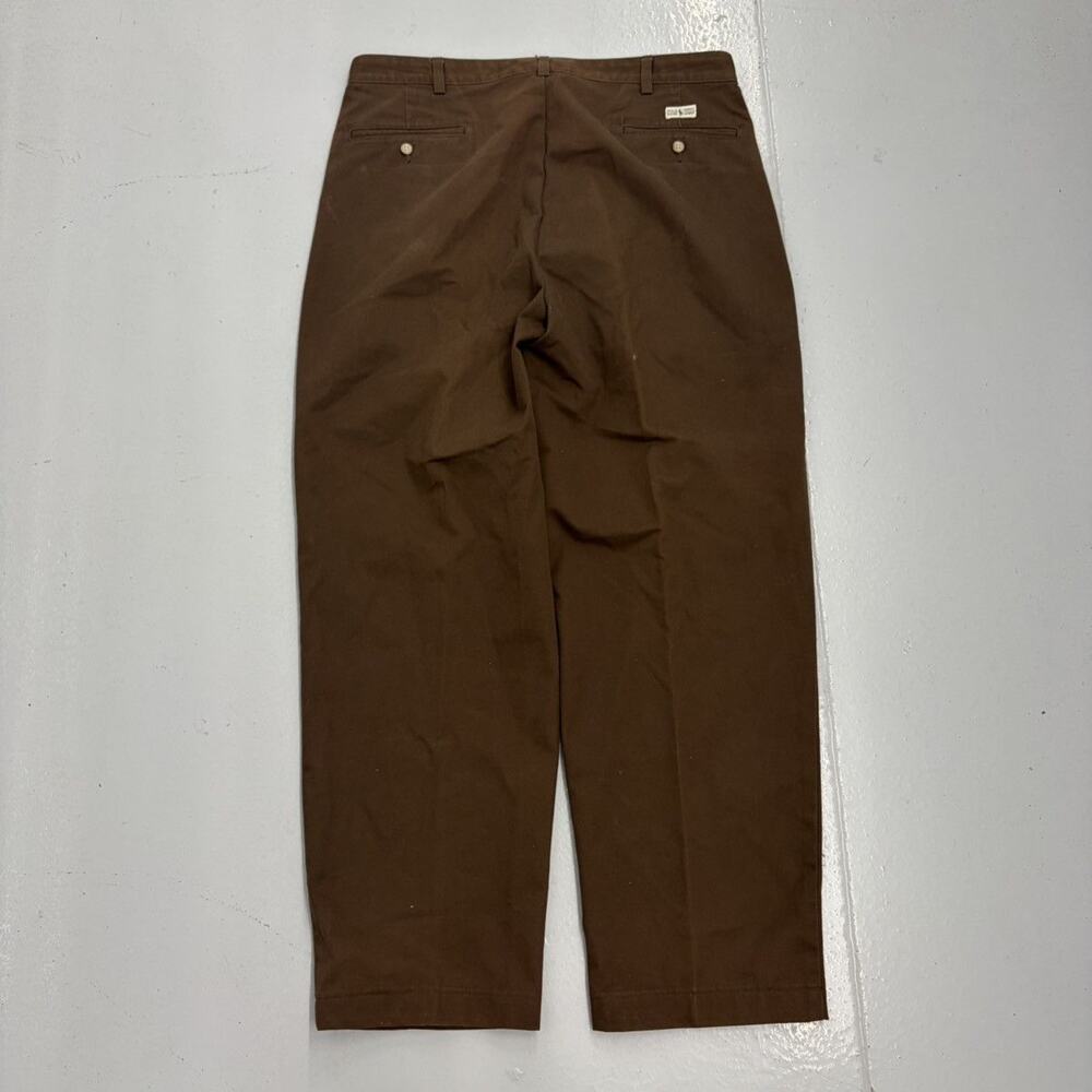 Vintage 90s Polo Ralph Lauren Brown Pleated Chinos 36x30 - Picture 3 of 4